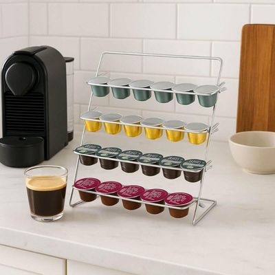 Suporte Porta Cápsulas de Café Cromado Organizador Universal Utimil Dolce Gusto 3 Corações Nespresso