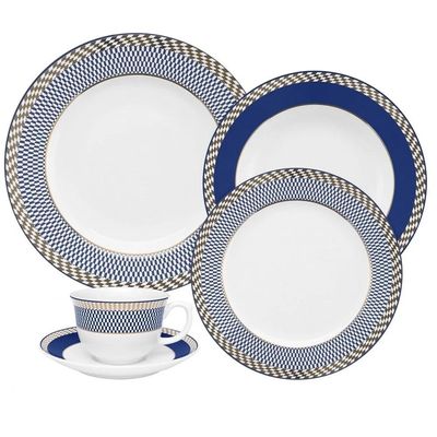 Jogo de Jantar Chá 30 Peças Porcelana Oxford Flamingo Op Art: Ouro