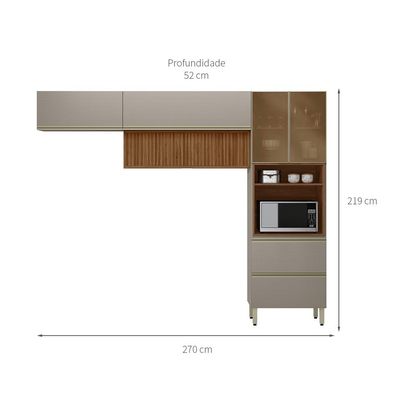Armário de Cozinha com Vidro Reflecta Compacta Proença Ripado 5 Portas 2 Gavetas Nogueira e Nude