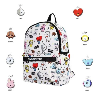 Mochila De Costa Escolar Personagens Bt21 Branca Bts