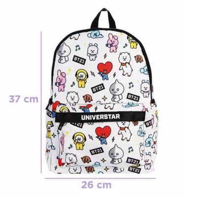 Mochila De Costa Escolar Personagens Bt21 Branca Bts