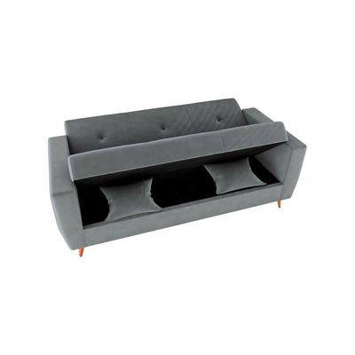 Sofá Cama Casal Premium 3 Lugares Com Baú 2,08 Larg Pamela Matrix Veludo Cinza