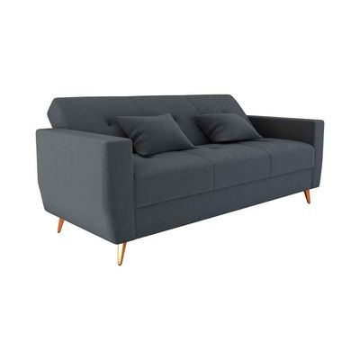 Sofá Cama Casal Premium 3 Lugares Com Baú 2,08 Larg Pamela Matrix Veludo Cinza
