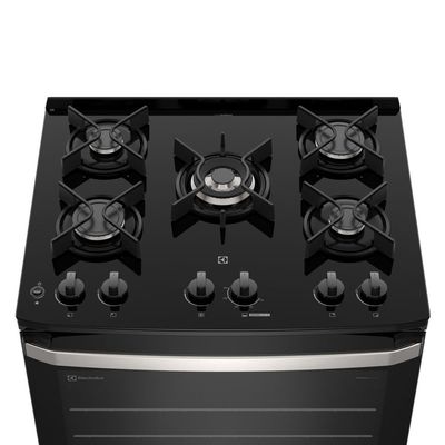 Fogão 5 bocas Electrolux Preto Efficient Mesa de Vidro, PerfectCook e Grades de Ferro (FE5GB) Bivolt