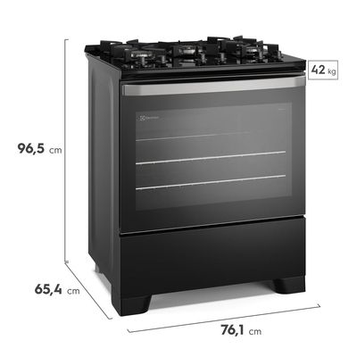 Fogão 5 bocas Electrolux Preto Efficient Mesa de Vidro, PerfectCook e Grades de Ferro (FE5GB) Bivolt