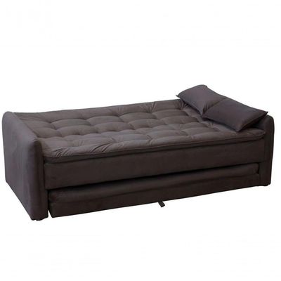 Sofá Cama Reclinável 3 Lugares Casal Com Bicama Auxiliar Madalena Matrix Suede Capuccino