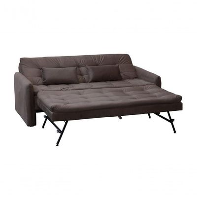 Sofá Cama Reclinável 3 Lugares Casal Com Bicama Auxiliar Madalena Matrix Suede Capuccino