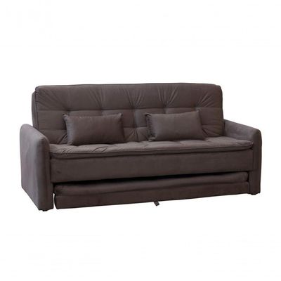 Sofá Cama Reclinável 3 Lugares Casal Com Bicama Auxiliar Madalena Matrix Suede Capuccino