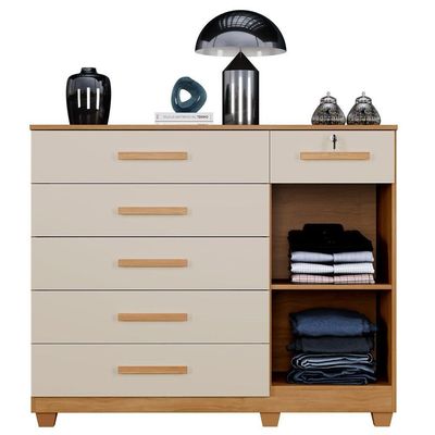 Cômoda Milano 6 Gavetas 1 Porta 1 Prateleira Com Sapateira Cinamomo Off