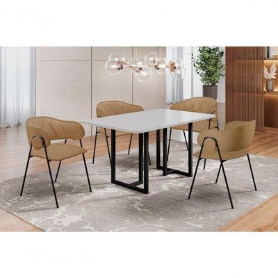 Conjunto Siena Com 4 Cadeiras E Base Goiás Bm Tubulares Off White-linho 306