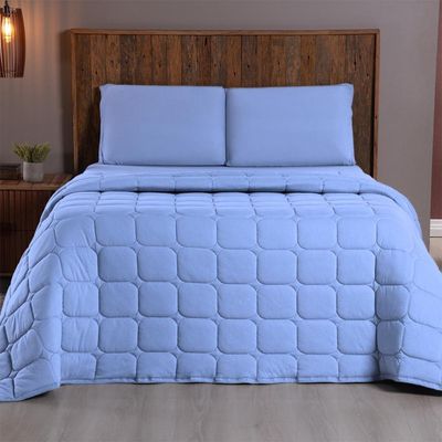 Kit Cobre Leito Colcha Minimal King 3 Peças Malha 100% Algodão - Azul Claro