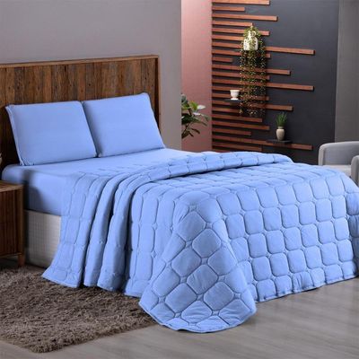 Kit Cobre Leito Colcha Minimal King 3 Peças Malha 100% Algodão - Azul Claro