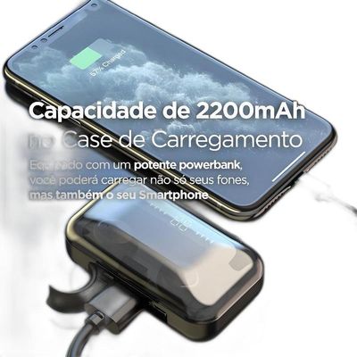 Fone Bluetooth M10 Sem Fio Display Powerbank Fone Preto