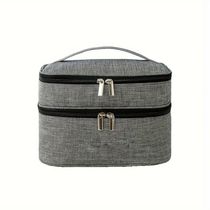 Necessaire Viagem Bolsa Dupla Organizador Maquiagem Lisa Cinza