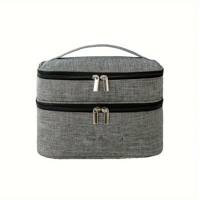 Necessaire Viagem Bolsa Dupla Organizador Maquiagem Lisa Cinza