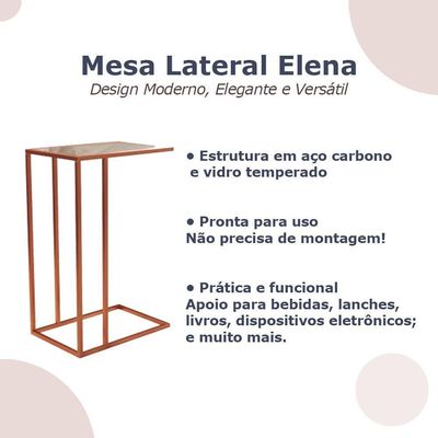 Mesa De Apoio Industrial Elena Industrial Cobre Com Tampo De Vidro