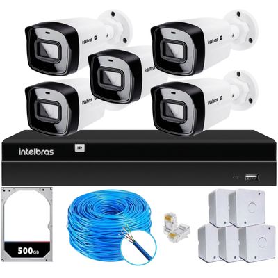 Kit CFTV Intelbras NVD 1408P 5 Câmeras IP e HD 500GB