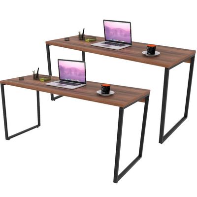 Kit 02 Mesas Para Escritório Home Office Estilo Industrial Form C01 150 cm Nogal - Lyam Decor