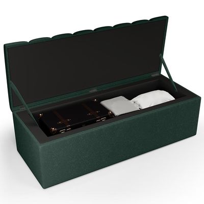 Kit Cabeceira Cama Box Casal 140 Cm Calçadeira Recamier Baú Dália W01 Linho Verde Musgo - Lyam Decor