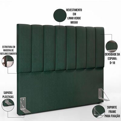 Kit Cabeceira Cama Box Casal 140 Cm Calçadeira Recamier Baú Dália W01 Linho Verde Musgo - Lyam Decor