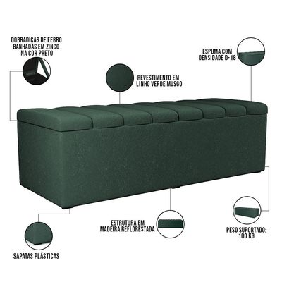 Kit Cabeceira Cama Box Casal 140 Cm Calçadeira Recamier Baú Dália W01 Linho Verde Musgo - Lyam Decor