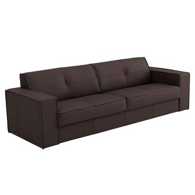 Sofá 3 Lugares Sala de Estar Pés Madeira Laus 242 cm Couro Tabaco - Gran Belo