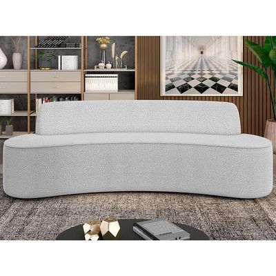 Sofá 4 Lugares Curvo Sala De Estar Living Cancún D02 Bouclê Cinza 260 Cm B-56