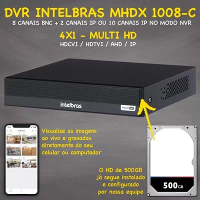 Kit 6 Câmeras de Segurança hd Dvr intelbras full hd 8ch mhdx c/hd