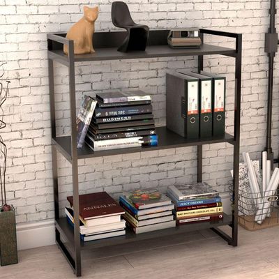 Kit Mesa Cavalete 150cm com Estante 3 Prateleiras Estilo Industrial Form C01 Preto Onix - Lyam Decor