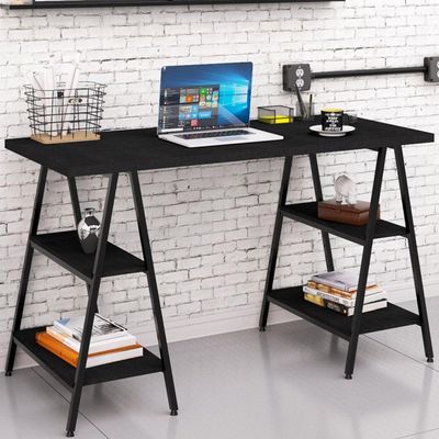 Mesa Para Escritório Estilo Industrial Cavalete Form C01 135cm Preto Onix - Lyam Decor