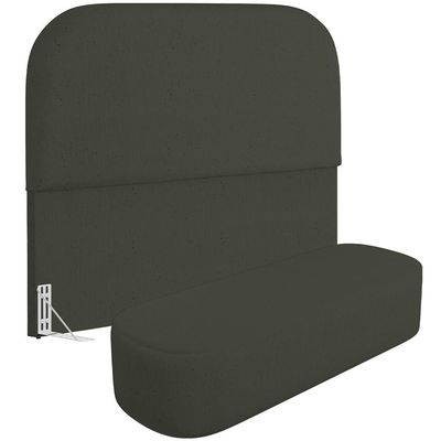 Cabeceira Cama Box King 195cm Lanna com Puff Recamier Doha W01  Linho Verde Musgo - Lyam Decor