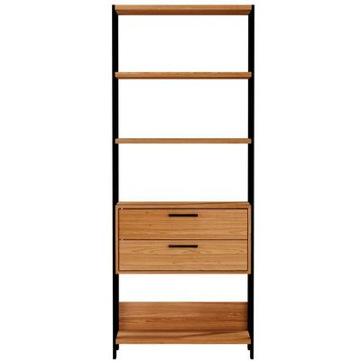 Estante 5 Prateleiras 02 Gavetas Escritório Trend D03 185x73 cm Freijó Preto Fosco - Lyam Decor