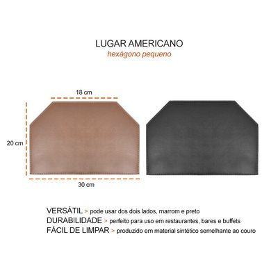 Jogo Americano Mini Hexagono Marrom Preto Dupla Face Cafeteria 4un