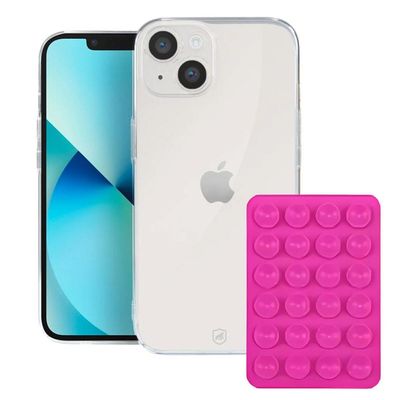 Kit Capa Crystal Slim para Iphone 14 +  Ventosa ROSA Gshield