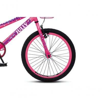 Bicicleta Jully Aro 20 Aero 36 Raias, Freios V-brake Dianteiro E Traseiro, Suporte De Guidão Down Hill E Cestinha Rosa