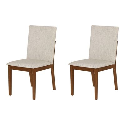 Conjunto 2 Cadeiras De Jantar Sofia Design Clássico Jequitibá Nozes Linho Bege