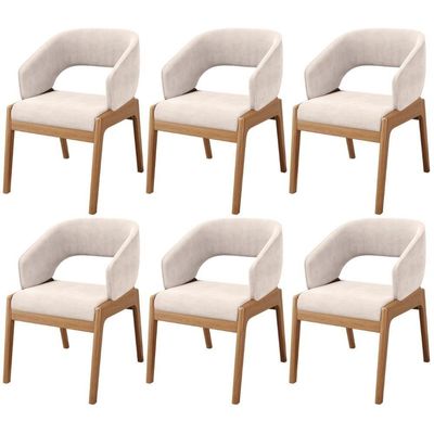 Kit 06 Cadeiras De Jantar E Estar Living Estofada Lince L02 Suede Bege - Lyam Decor