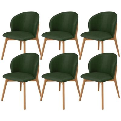 Kit 06 Cadeiras De Jantar E Estar Living Estofada Mia L02 Couríssimo Verde Musgo - Lyam Decor
