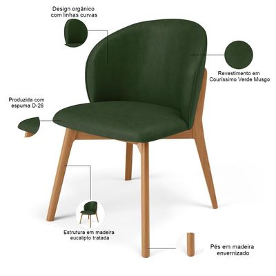Kit 06 Cadeiras De Jantar E Estar Living Estofada Mia L02 Couríssimo Verde Musgo - Lyam Decor