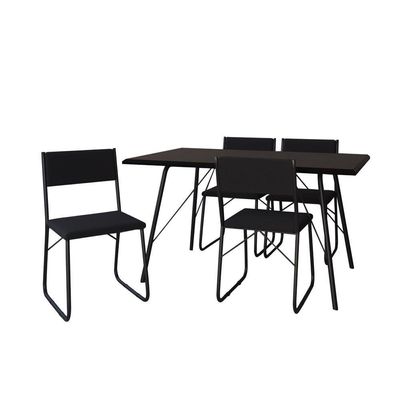Mesa Jantar Paraty 137cm Tampo Preto Com 4 Cadeiras Angra Estofadas Pretas