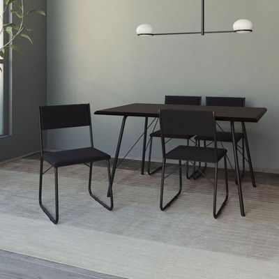 Mesa Jantar Paraty 137cm Tampo Preto Com 4 Cadeiras Angra Estofadas Pretas