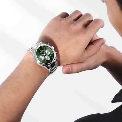 Relogio Masculino Esportivo Casual Quartzo Em Aço Inoxidável 30m À Prova Da Água Verde