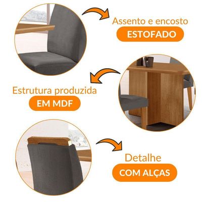 Mesa Olimpia 120 Mdf Com 4 Cadeiras Athenas Veludo Grafite Naturalle