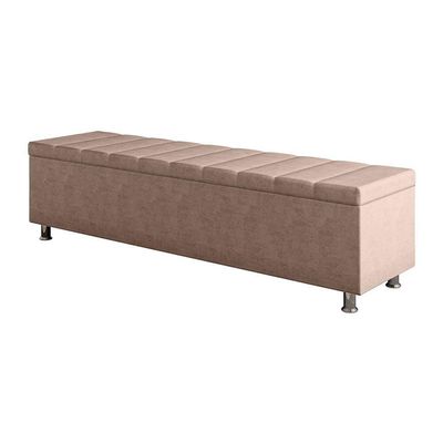 Calçadeira Baú Recamier Estofado Casal 140 Cm ônix Veludo Rose