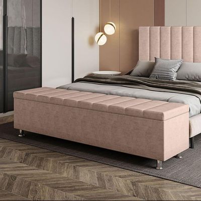 Calçadeira Baú Recamier Estofado Casal 140 Cm ônix Veludo Rose