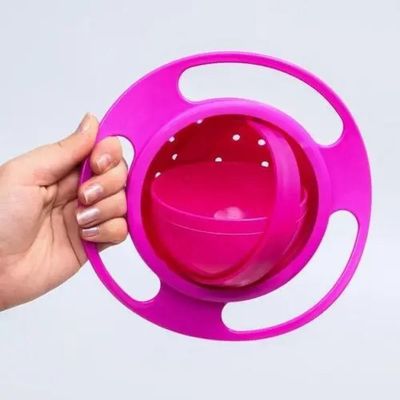 Comedouro Portátil Giratório Animais Domésticos Prato Antibagunça Tigela Pet Cachorro Gato Rosa