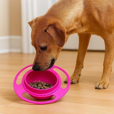 Comedouro Portátil Giratório Animais Domésticos Prato Antibagunça Tigela Pet Cachorro Gato Rosa