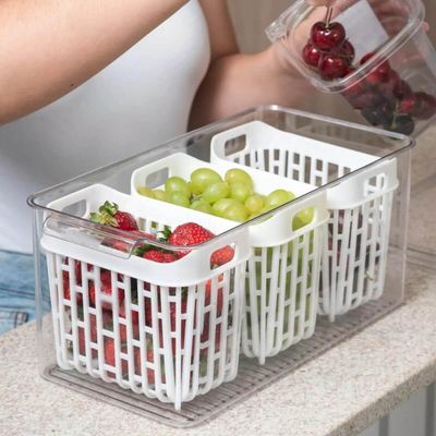 Kit Organizador de Geladeira 6L e 3,2L Cestos Internos Coza Dry Escorredor Frutas Vegetais