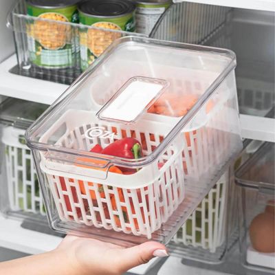 Kit Organizador de Geladeira 6L e 3,2L Cestos Internos Coza Dry Escorredor Frutas Vegetais