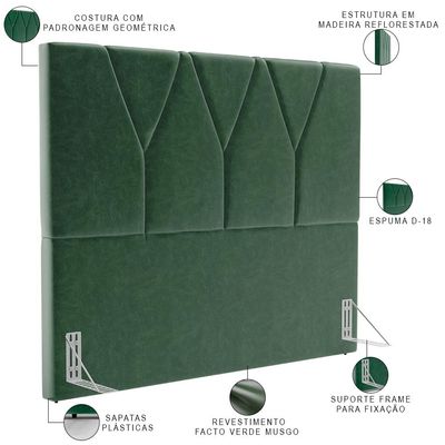 Cabeceira Cama Box Casal 140 cm Aurora W01 Facto Verde Musgo - Lyam Decor